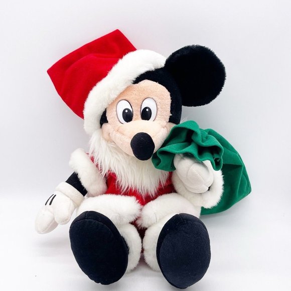 DISNEY Store Vintage MICKEY MOUSE AS SANTA CLAUS Plush With GREEN BAG 18” - Picture 8 of 9